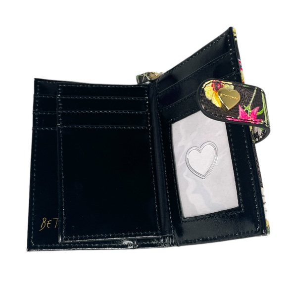 Betsey Johnson Floral Credit Card Wallet with Key Ring Black Pink - Picture 5 of 6